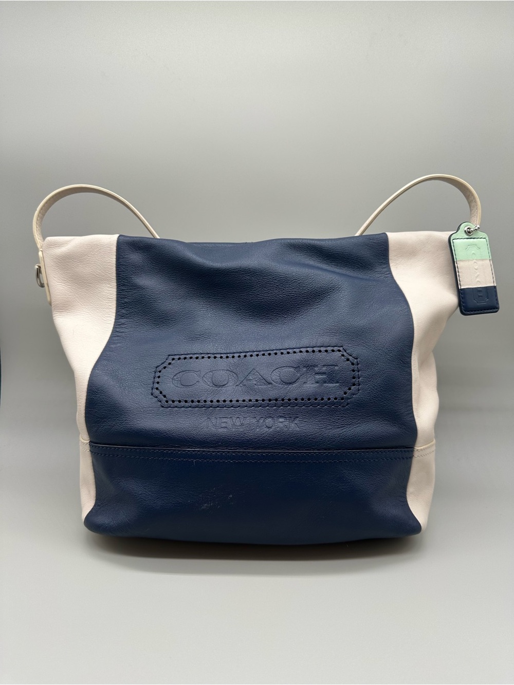 Coach Navy and Cream Leather Legacy Weekend Hobo